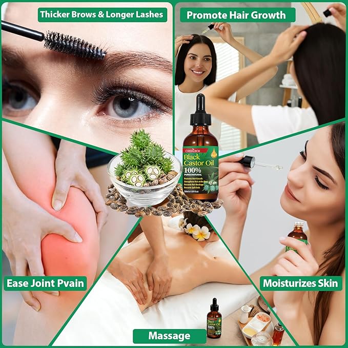 3 Pack Jamaican Black Castor Oil, Cold Pressed 100% Pure and Organic Castor Oils for Hair Growth, Eyelashes Care, Face Moisturizer,Skin Hydration, Eyebrows Nourishment, and Castor Oil Packs