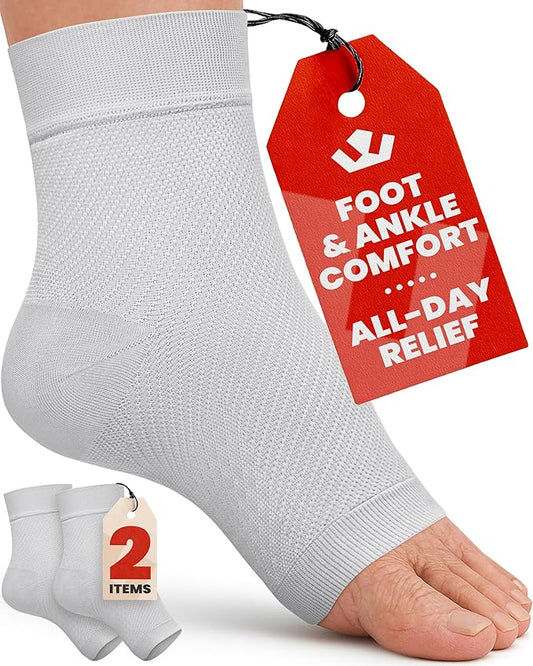 KEMFORD Ankle Compression Sleeve - 1-Pair, Plantar Fasciitis Braces - Open Toe Compression Socks for Swelling, Sprain, Neuropathy, Foot Arch Support for Men and Women - 20-30mmhg, 2XL, Grey