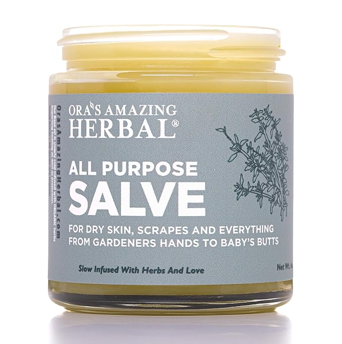 Ora's Amazing Herbal All Purpose Salve, Herbal Healing Skin Balm with Tea Tree, Natural Cream for Dry Cracked Hands, Comfrey Calendula Plantain Thyme Beeswax, Soothing Itch Relief, 4 oz