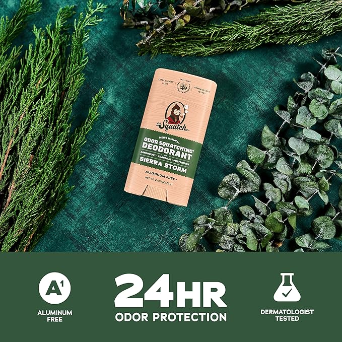 Dr. Squatch Natural Men’s Deodorant – Aluminum Free Natural Deodorant Men with Charcoal & Postbiotics for 72-Hour Odor Protection – Mountain Meadow & Lumberjack Lodge, 2.65oz Stick (2-Pack)