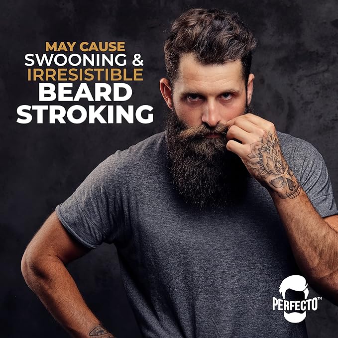 Perfecto Beard Wash & Beard Conditioner Set with Argan and Jojoba Oils - Strengthens and Softens - Natural Sandalwood Scent