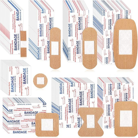 400 Pcs Bandages Bulk Assorted Adhesive Bandages First Aid Skin Wrap Flexible Fabric Breathable for Finger Wound Family(8 Styles)