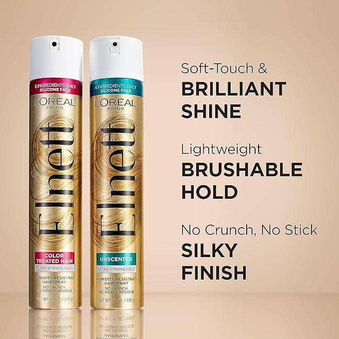 L'Oreal Paris Hair Care Elnett Satin Extra Strong Hold Hairspray, Unscented, 11 Ounce (Pack of 2)