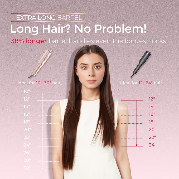 TYMO CurlPro Plus Automatic Rotating Curling Iron - Upgraded Long Barrel Curling Wand for Long Hair, Ceramic Hair Curler for Women, Anti-Scald, Tangle-Free, 600M Ionic, Dual Voltage,Gold Blush, 1 Inch