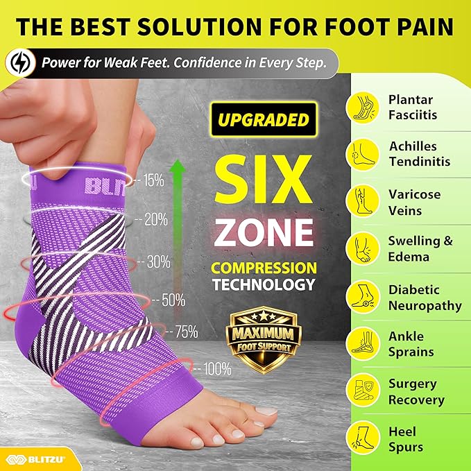 Compression Socks for Plantar Fasciitis, Achilles Tendonitis, Arthritis Relief, Ankle Brace Compression Sleeve with Foot Arch Support, Ankle Wrap for Women, Men, Swelling & Heel Pain Purple L-XL