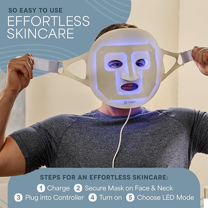 Lifepro Red Light Therapy Mask –Revitaglow Infrared Red Light Therapy for Face and Neck - LED Mask with 3 to 4 Modes – 2000mAh Battery & Auto-Timer - for Daily Skin Wellness and Comfort