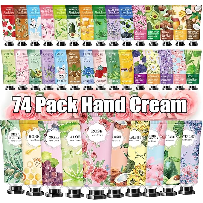74 Pack Hand Cream Gift Set For Women and Girls,Valentines Day Gifts for Her,Him,Teacher Appreciation Gifts,Nurses Gifts,Natural Plant Hand Lotion For Dry Hands,Scented Mini Hand Lotion Travel Size