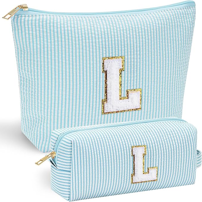 YOOLIFE Cute Makeup Bag for Women Girls - Personalized Teenager Girl Gift Ideas | Initial Make Up Bag | Gifts for Women Friends | Skin Care Bag | Mothers Day Gifts | Tween Girls Trendy Stuff L