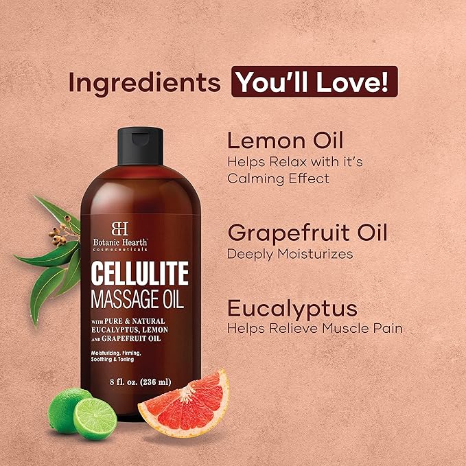 Botanic Hearth Massage Oil |Refreshing, Relaxing Massage Oils for Muscle Relaxing & Joint Comfort | Made with Natural Oils | for All Skin Types, for Men & Women | Cellulite Oil 8 Fl Oz