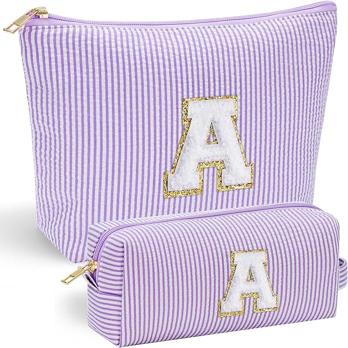 YOOLIFE Valentines Day Gifts for Women Kids Teen Girls - Monogram Makeup Bag Cosmetic Bags Travel Toiletry Bag | Makeup Bags for Girls Teen Girl Friend Sister Wife Girlfriend Daughter Purple A