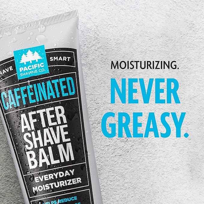Pacific Shaving Company Caffeinated Aftershave, Men's Grooming Product - Antioxidant Daily Face Lotion + After Shave - Spearmint Post Shave Balm for Sensitive Skin (3.4 Fl Oz, 3 Pack)
