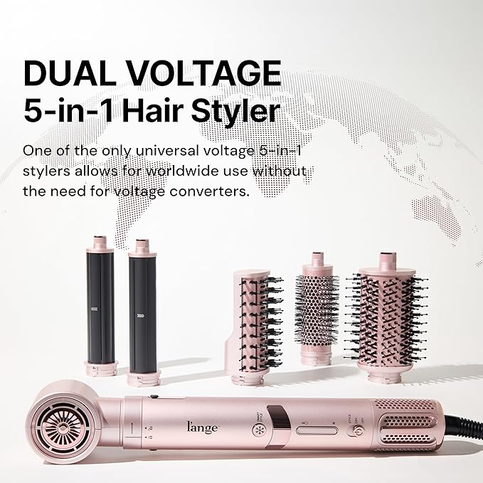 L'ANGE HAIR TurboStyle All-in-One Air Styling & Drying System | 5-in-1 Attachments with Auto-Wrap Curlers & Volumizing Brush | Fast-Drying Brushless Motor Dryer | Dual Voltage | All Hair Types (Blush)