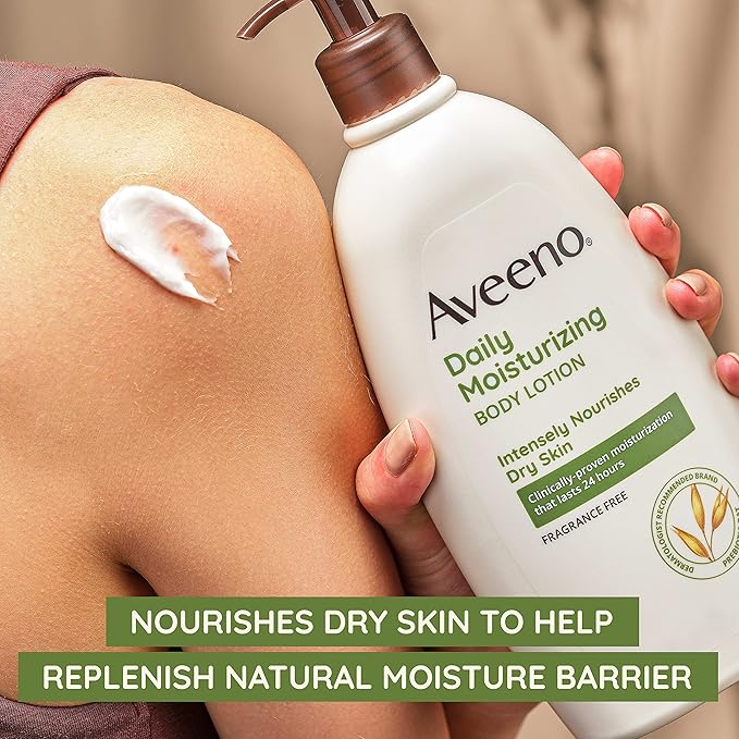Aveeno Daily Moisturizing Body Lotion, Body Lotion for Dry Skin with Prebiotic Oat, Paraben Free, Fragrance Free, Non-Greasy, Non-Comedogenic Moisturizer, 8 FL OZ
