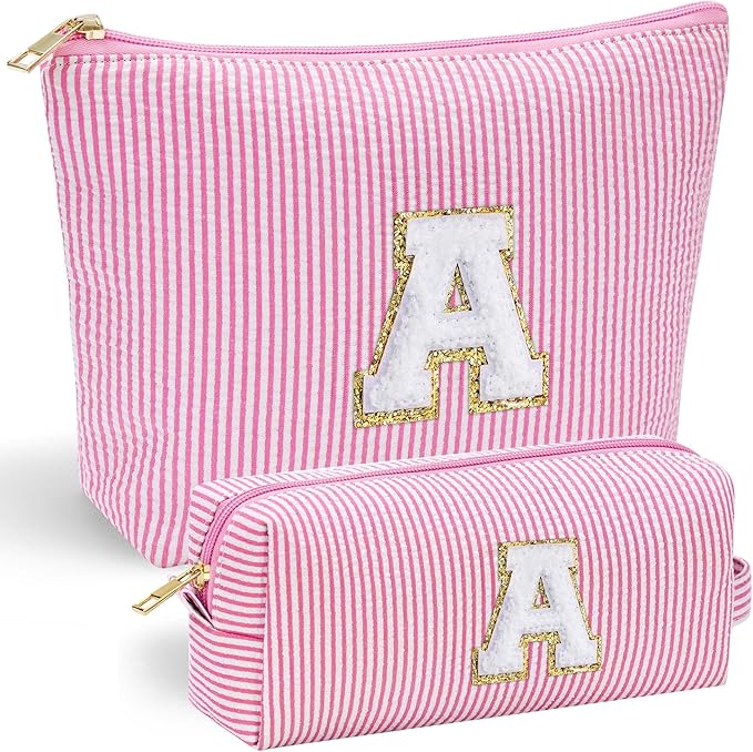 YOOLIFE Valentines Day Gifts for Kids Teen Girls Women | Initial Makeup Bag | Pink Cosmetic Bag Travel Bags | 11 12 13 14 15 16 Years Old Girl Gift Teacher Gift Teen Girl Gifts Trendy Stuff A