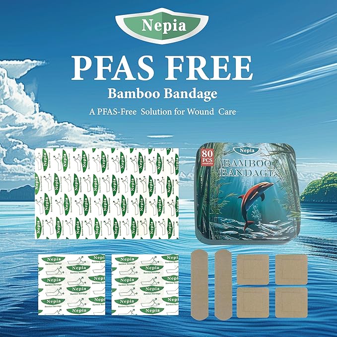 Nepia Hypoallergenic Bamboo Fabric Assorted Shapes Bandages | PFAS Free & Latex Free | Eco Friendly Compostable Bandaids for Sensitive Skin & Scrapes | Flexible Fabric Family Pack (80 Count)