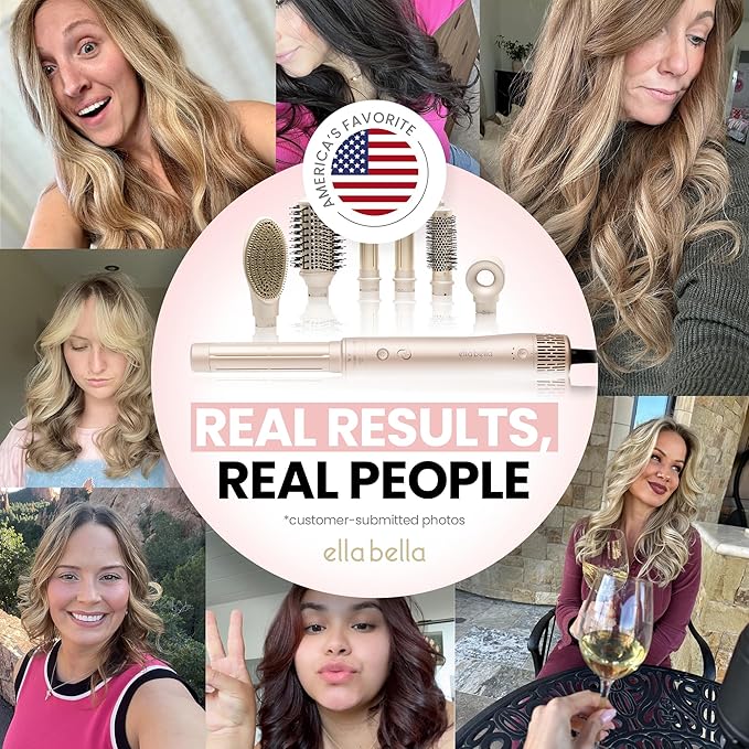 ELLA BELLA® 6 in 1 Professional Hot Air Styler • Powerful Hair Dryer & Straightener Set • Styling Without Heat Damage • Fast Drying Curling Volumizing Straightening • Includes Protective Travel Case