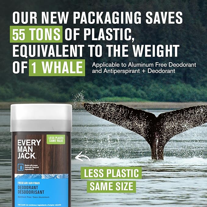 Every Man Jack Fresh Air Men’s Deodorant - Stay Fresh with Aluminum Free Deodorant For all Skin Types - Odor Crushing, Long Lasting, with Naturally Derived Ingredients - 3oz (2 Pack)