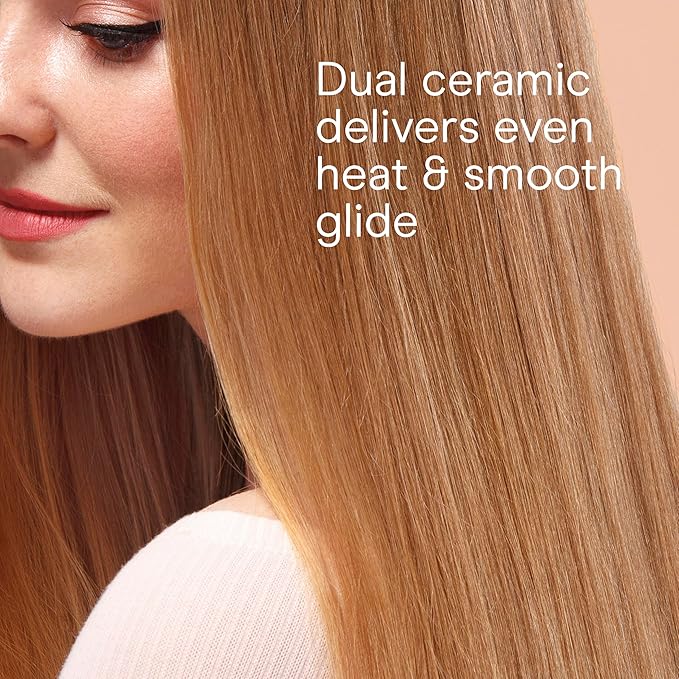 Conair Double Ceramic Flat Iron, 1-Inch Flat Iron, 5 Digital Temp Settings Up to 410°F, Extra-Long Plates, For All Hair Types and Textures, White