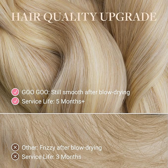 GOO GOO Tape in Hair Extensions Human Hair, 8B/60B Golden Blonde Highlights, 14inch 50g 20pcs, Skin Weft Seamless Invisible, Silky Straight with Thick Ends, Remy Human Hair