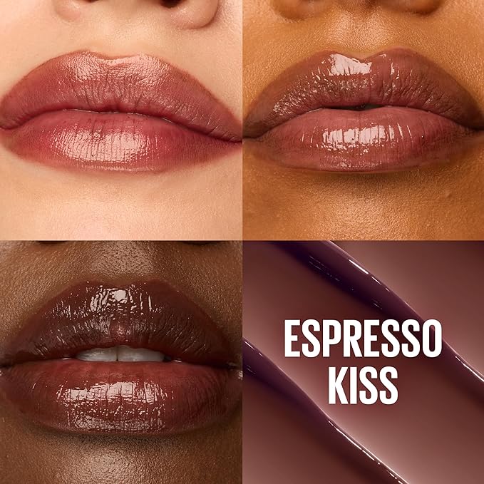 Maybelline Lifter Glaze Oil Balm with Hyaluronic Acid and Hydrating Oil Blend, Lip Balm with 24HRs of Smooth, Moisturizing Shine, Espresso Kiss (Sheer Deep Brown Nude)