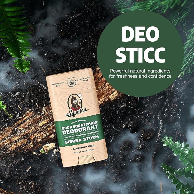 Dr. Squatch Natural Men’s Deodorant – Aluminum Free Natural Deodorant Men with Charcoal & Postbiotics for 72-Hour Odor Protection – Mountain Meadow & Lumberjack Lodge, 2.65oz Stick (2-Pack)