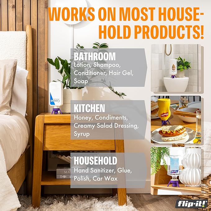 Flip-It! Bottle Emptying Kit – 6 Bottle Pack - No more wasted product - Fits most plastic bottles – 6 Base Caps, 6 Adapters – Bright Color Edition