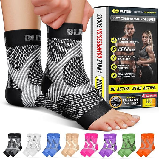 BLITZU Foot Compression Sleeve Plantar Fasciitis Relief Socks Women Ankle Sleeve Support Foot Support for Pain Compression Socks Black XXL