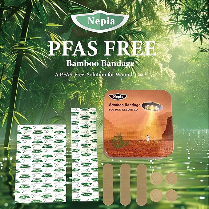 Nepia Hypoallergenic Bamboo Fabric Assorted Shapes Bandages | PFAS Free & Latex Free | Eco-Friendly Compostable Bandaids for Sensitive Skin & Scrapes | Flexible Fabric Family Pack (100 Count)