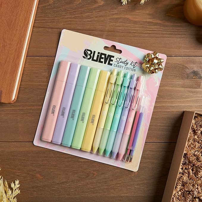 BLIEVE - Aesthetic Highlighters and Gel Pens With Soft Ink and Chisel Tip, Bible Highlighters and Pens No Bleed, Dry Fast Easy to Hold, for Bible Journaling Planner School Supplies (CANDY)