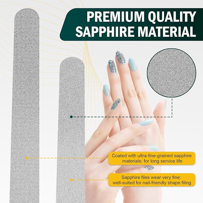 FVION Nail File Set – 2 Pcs Professional Long Nail Files for Natural Nails Double-Sided, Metal Nail File Men Manicure Pedicure Tools