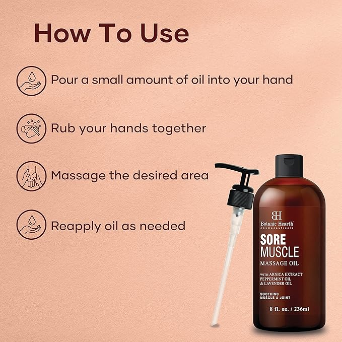 Botanic Hearth Massage Oil |Refreshing, Relaxing Massage Oils for Muscle Relaxing & Joint Comfort | Made with Natural Oils | for All Skin Types, for Men & Women | Soremuscle Oil 8 Fl Oz (2 Pk)