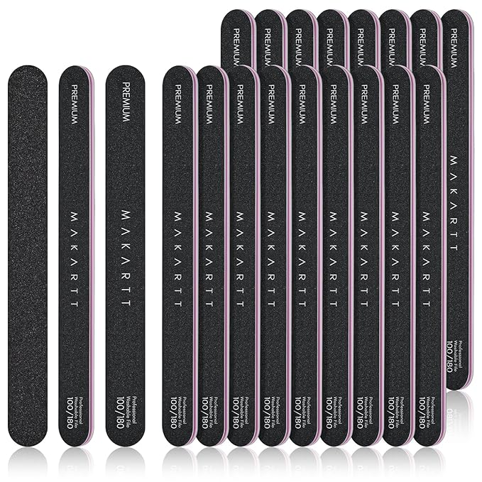 Makartt Nail File - 100/180 Grit Emery Boards for Nails, 20pcs Professional Dual-Sided Fingernail Files for Natural Acrylic Nails, Reusable Nail Care Manicure Set for Salon & DIY Use, Black