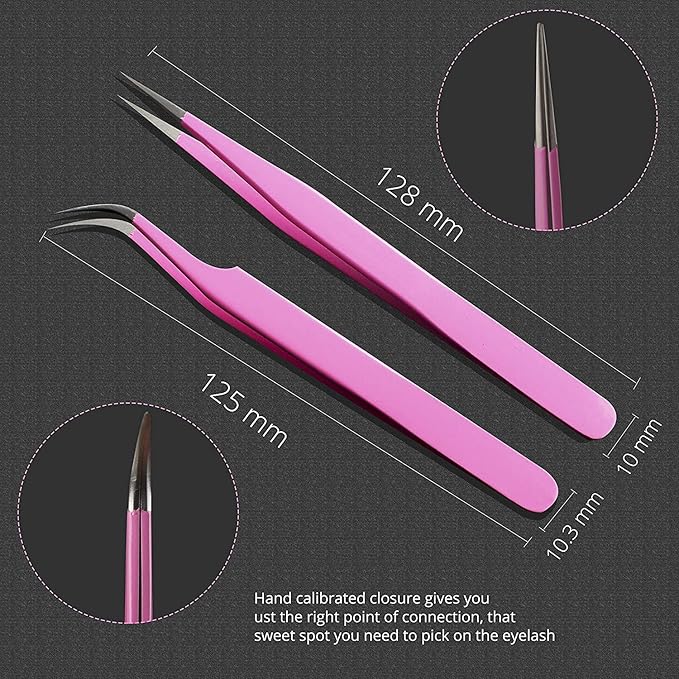 SIVOTE Lash Tweezers for Eyelash Extensions – Professional Stainless Steel Straight & Curved Tips – Precision Lash Extension Tweezers Set for Volume & Classic Lashes (c, Pink)