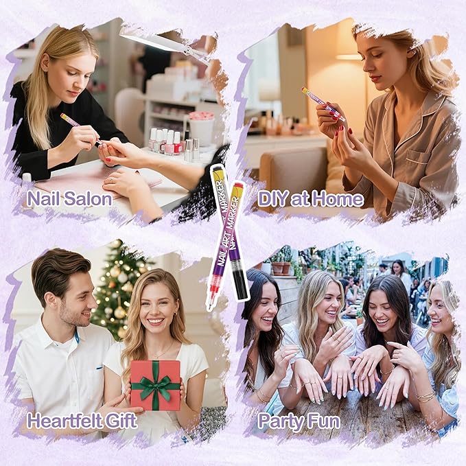 Nail Art Pens: 12 Colors Nail Art Markers Set - Painting Polish Pen with 0.5mm Fine Tip, Quick-Dry - Valentine's Day Gifts for Woman Girl Her DIY Home Salon