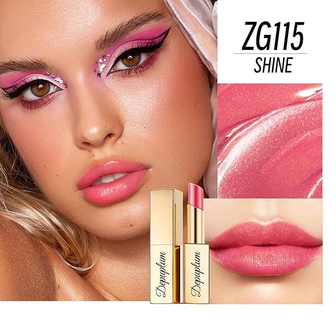 Depuplum Red Pink Lipstick Moisturizing for Women Shimmer Tinted Lip Balm Hydrating Nourishing Lip Gloss Vegan& Cruelty Free Lip Makeup, ZG115 Shine