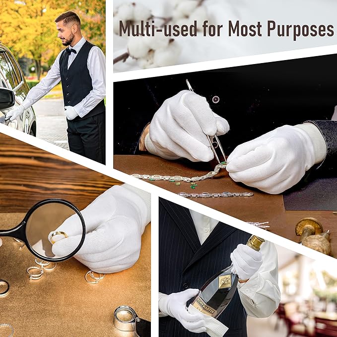 COOLJOB 4 Pairs Soft Moisturizing Cotton Gloves Set with Stretch Elastic Cuff, Overnight Lotion Sleeping Gloves for Dry Hands, Eczema Skin, Beauty Women SPA Essentials, Large, White