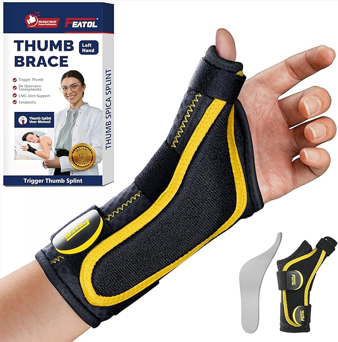 FEATOL Thumb Brace Left Hand - Ergonomic Support for Trigger Thumb, De Quervain's Tenosynovitis, Lightweight Wrist Brace for Carpal Tunnel, Size L/XL, 6.6"-9"