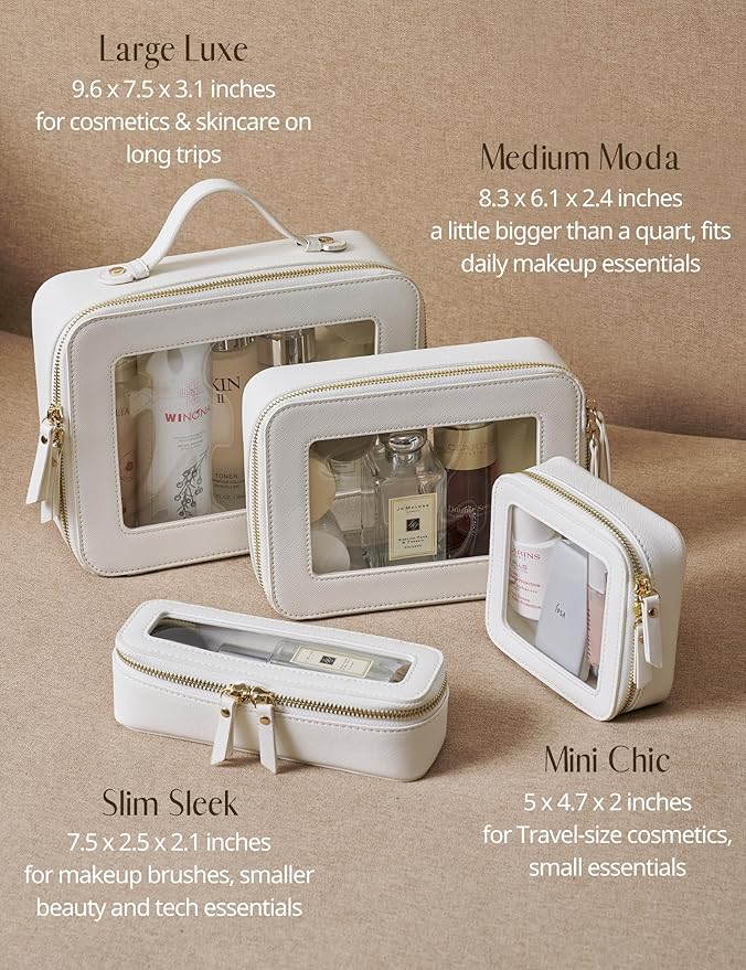 Popvibe Clear Makeup Bag Travel Cosmetic Case Transparent Toiletry Bag with Zipper, Portable Make Up Organizer Traveling Compact Car Bag for Essentials