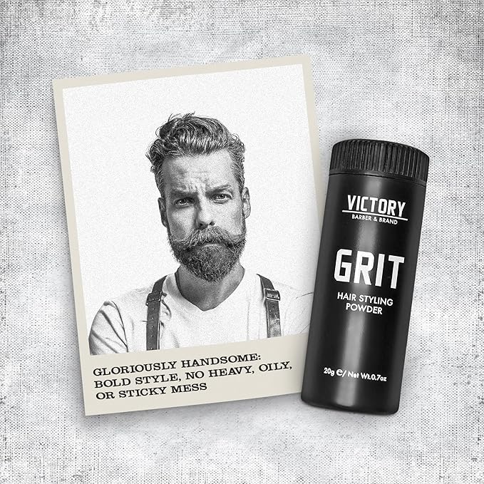 Victory Barber & Brand Grit Texture Powder For Men Barbershop Hair Powder Made in the USA | Composite Clay Styling Powder | styling powder for men 0.35 oz