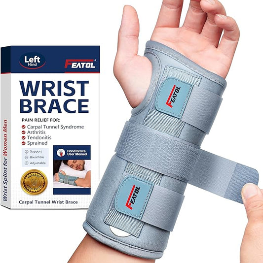 FEATOL Wrist Brace Carpal Tunnel for Women Men, Adjustable Night Sleep Support Brace with Splints Left Hand, Large/X-Large