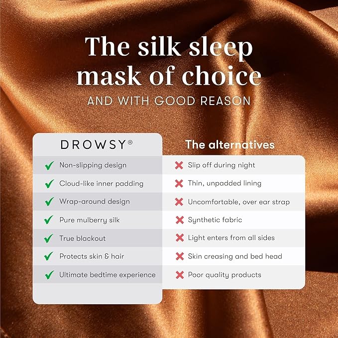 DROWSY Silk Sleep Mask - Face-Hugging, Padded Cocoon for Luxury Sleep in Total Darkness - 100% Pure Mulberry Silk (Tuscan Kiss)