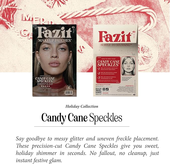 Fazit Makeup Patches - Candy Cane Speckles - Glow Up Make-Up Patches - Cute Glitter Makeup Accessories for Women - Cosmetic Glitter for Face