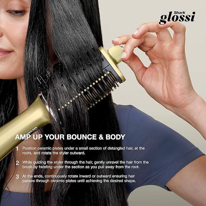 Shark Glossi 2-in-1 Hot Tool and Air Glosser, Ultra-Fast, Ultra-Glossy Blowouts at-Home, Heat-Controlled Ceramic, Curly, Coily, and Color Friendly, Liquid Gold, HT302GD