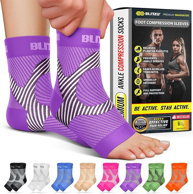 Compression Socks for Plantar Fasciitis, Achilles Tendonitis, Arthritis Relief, Ankle Brace Compression Sleeve with Foot Arch Support, Ankle Wrap for Women, Men, Swelling & Heel Pain Purple S-M