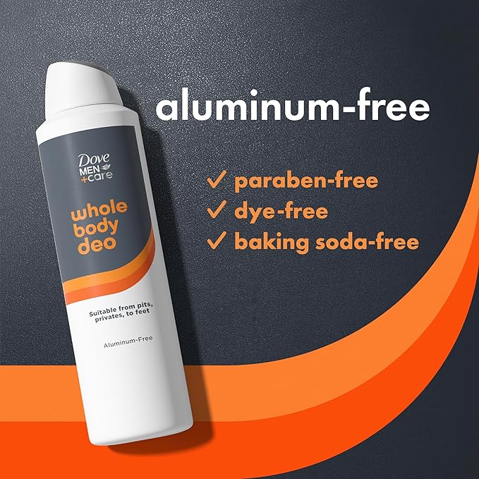 Dove Men+Care Whole Body Deo Aluminum-Free Deodorant Spray Shea Butter + Cedar Suitable from Pits, Privates, to Feet with Vitamin E 4 oz
