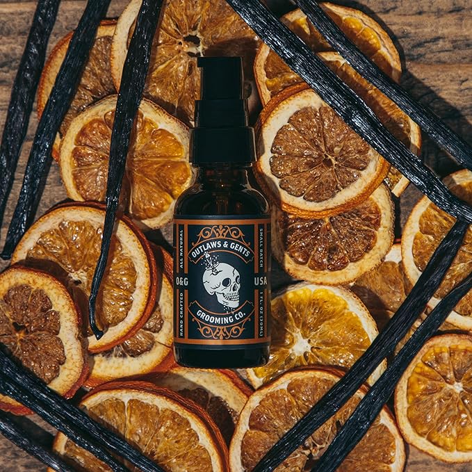 Outlaws & Gents Grooming Co Grooming Oil - All-Natural Beard and Hair Oil for Men - Moisturizes and Softens Hair, Reduces Itchiness and Flakiness (Orange & Vanilla)
