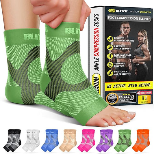 Compression Socks for Plantar Fasciitis, Achilles Tendonitis, Arthritis Relief, Ankle Brace Compression Sleeve with Foot Arch Support, Ankle Wrap for Women, Men, Swelling & Heel Pain Green L-XL