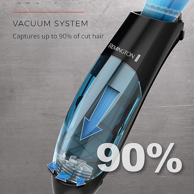 Remington Vacuum Haircut Kit, Vacuum Beard Trimmer, Hair Clippers for Men with Removable Hair Chamber and Dual Motor Power (18 pieces)