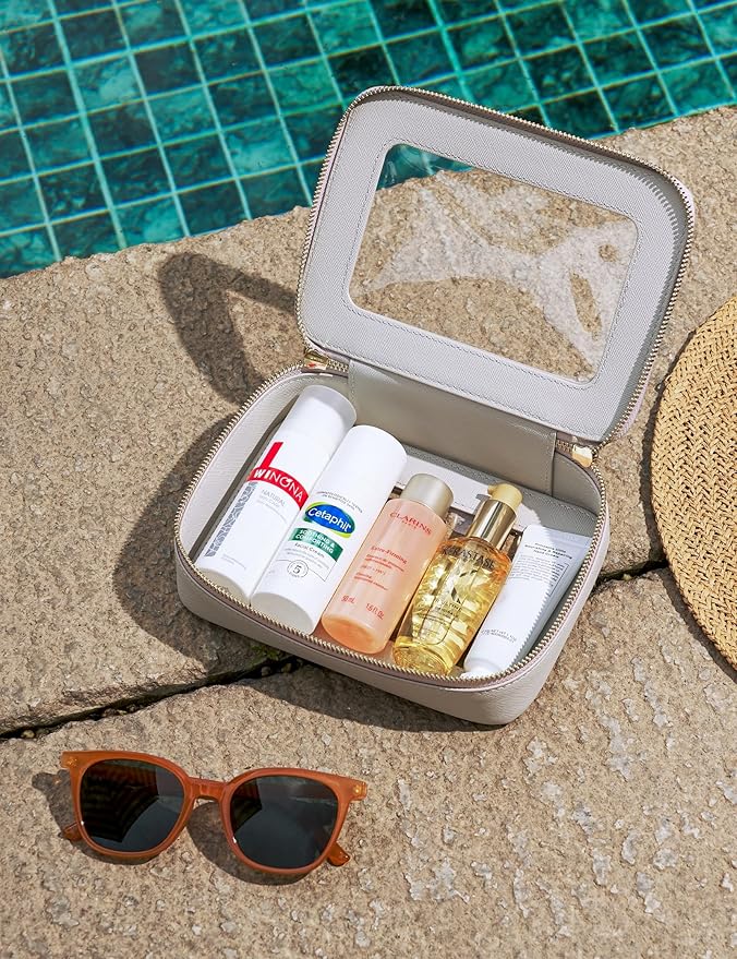 Popvibe Clear Makeup Bag Travel Cosmetic Case Transparent Toiletry Bag with Zipper, Portable Make Up Organizer Traveling Compact Car Bag for Essentials