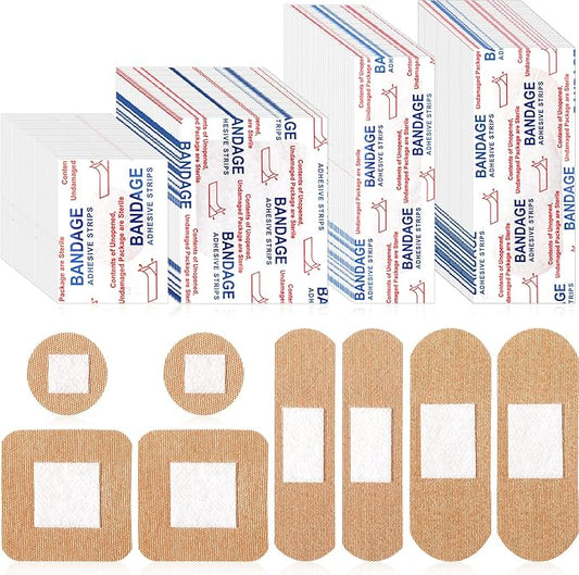 400 Pcs Bandages Bulk Assorted Adhesive Bandages First Aid Skin Wrap Flexible Fabric Breathable for Finger Wound Family(4 Styles)